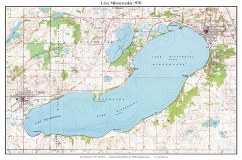 Lake Minnewaska 1970 Custom USGS Old Topo Map Minnesota DTL