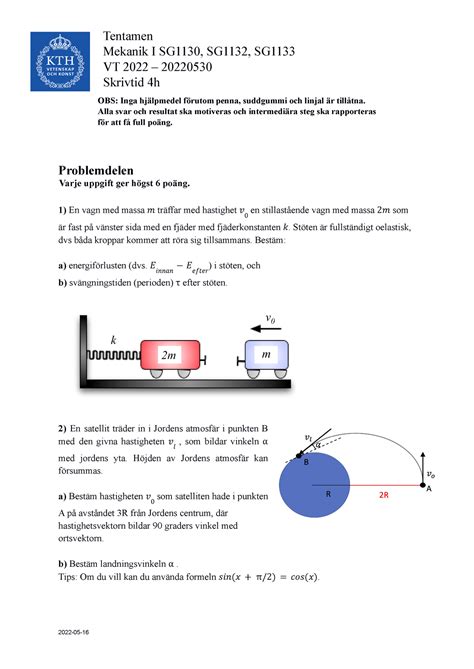 Tenta 20220530 Tentamen Mekanik I SG1130 SG1132 SG VT 2022