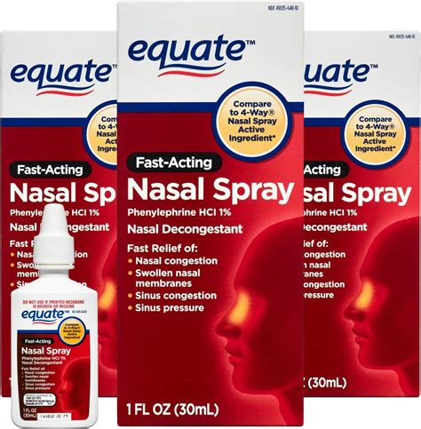 Equate 4 Way Nasal Spray 3 Pack Phenylephrine Hcl 1 Fl Oz