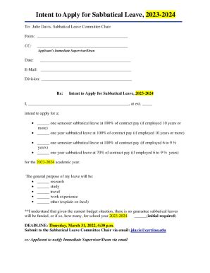 Fillable Online Intent To Apply For Sabbatical Leave Fax Email Print
