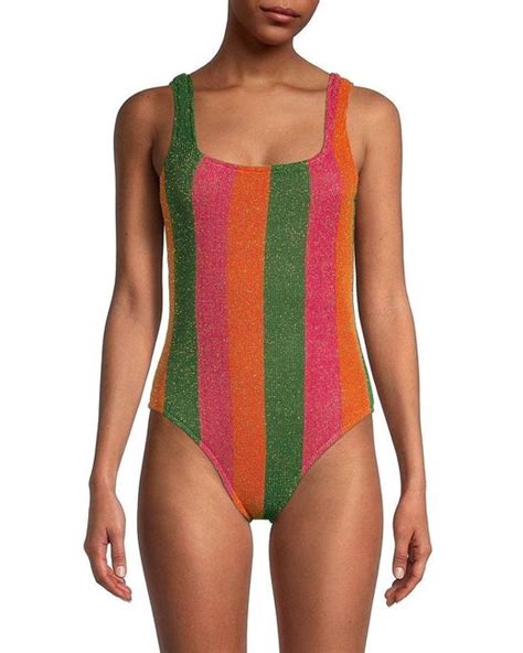 Farm Rio R Shimmering Striped One Piece Swimsuit In Red Lyst