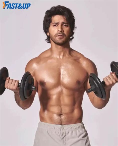 Shirtless Bollywood Men Varun Dhawan Works His Dumbbells Topless Hot Nips
