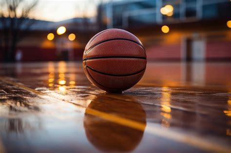 Premium AI Image Basketball Ball On The Empty Basketball Court