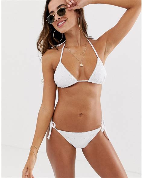 Asos Broderie Rope Detail Tie Side Bikini Bottom In White Lyst