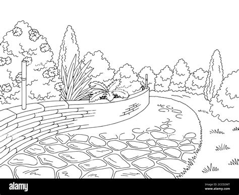 Park graphic black white garden landscape sketch illustration vector ...