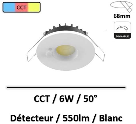 MIIDEX SPOT LED CCT BBC 6W 2700 3000 4000K GRADABLE BLANC DÉTECTEUR