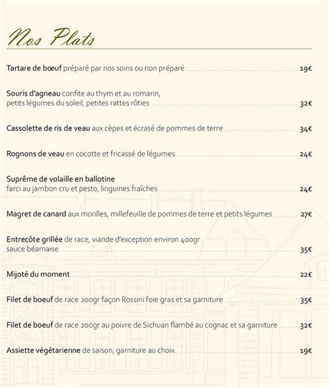 Carte et Menu Le Pavillon Restaurant à Roost Warendin