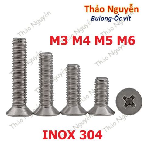 Ốc Vít pake đầu bằng INOX 304 M3 M4 M5 M6 10 con Lazada vn