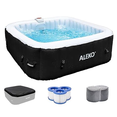 Aleko Inflatable Hot Tub Spa Personal High Powered Jetted Bubble Gallon Black And