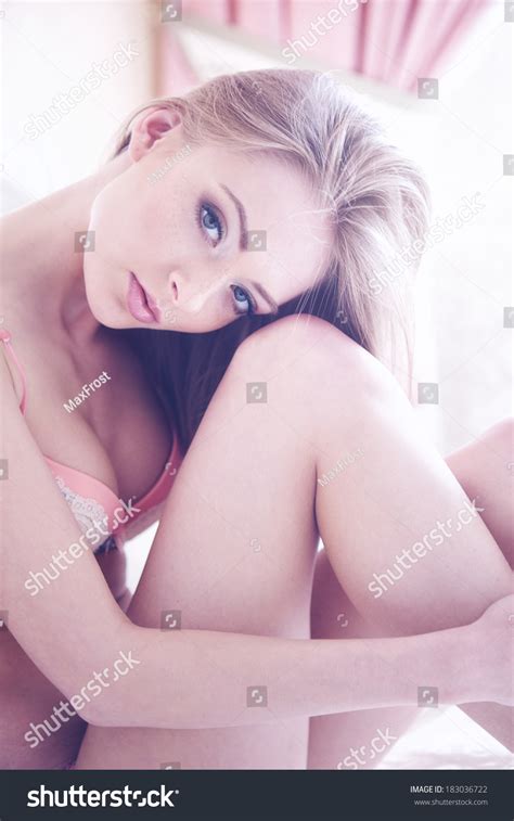 Sexy Blondy Woman Lingerie Posing Bedroom Stock Photo Edit Now 183036722