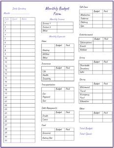 Free Printable Monthly Budget Form Templates Available To Print In PDF