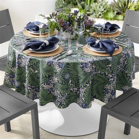 Morris And Co X Williams Sonoma Outdoor Larkspur Round Tablecloth Williams Sonoma