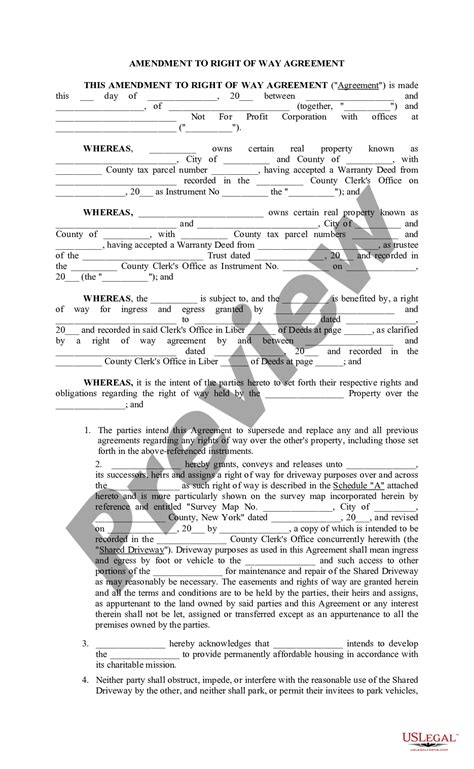 New York Amendment To Right Of Way Easement New York Right Ny Us