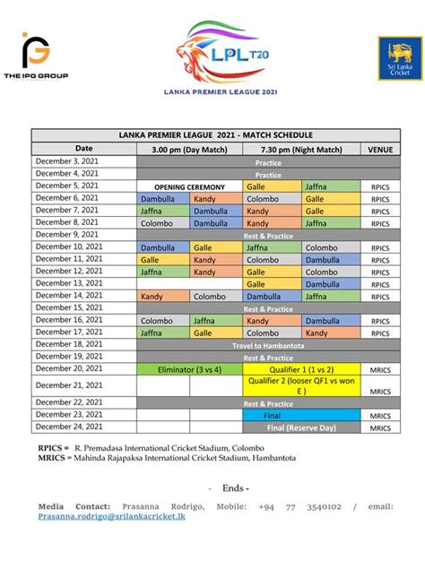 Lanka Premier League Schedule Fara Oralla