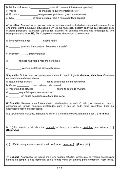 Exercícios Estrutura Do Verbo 7 Ano Com Gabarito Várias Estruturas