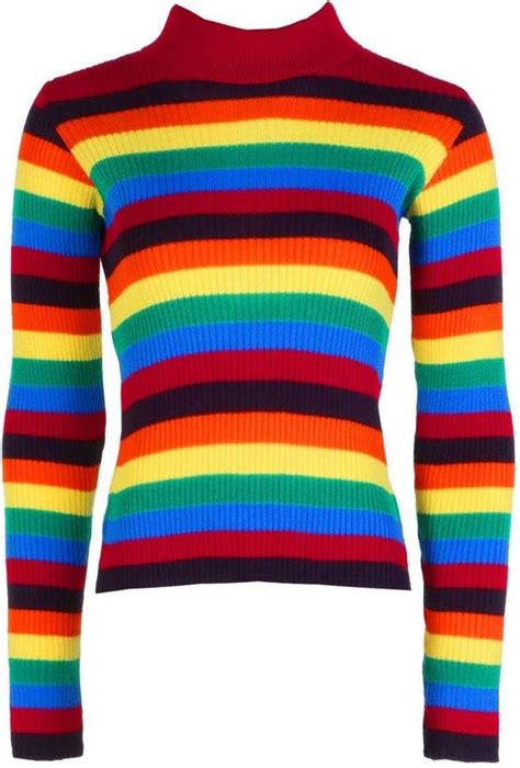 Boohoo Rebecca Rainbow Stripe Rib Knit Jumper Long Sleeve Jumper Roll Neck Sweater Jumper