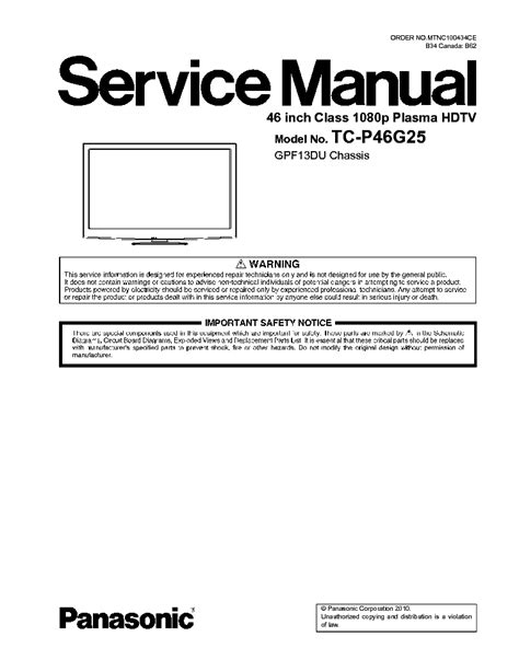 Panasonic Tc P46g25 Chassis Gpf13du Service Manual Download Schematics