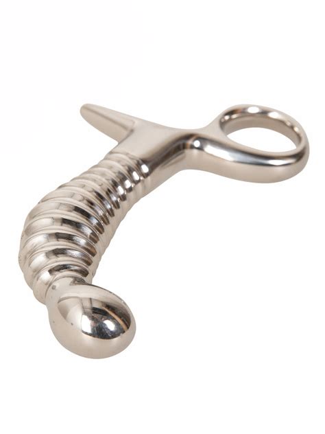 Ribbed Stainless Steel Prostate Massager Ring Style Handle Skin Two Us