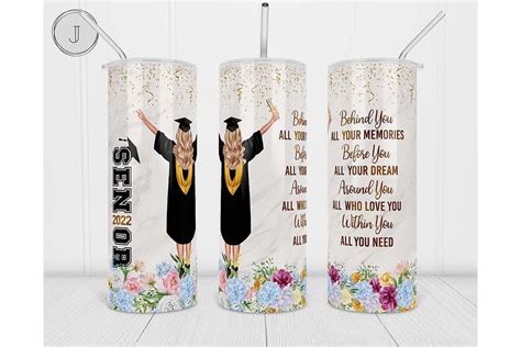 20oz Graduation Tumbler Senior Floral Gráfico por join29design