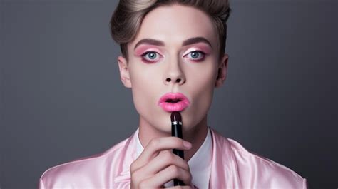 Premium Ai Image Visagist Preparing Makeup And Applying Pink Lipstick