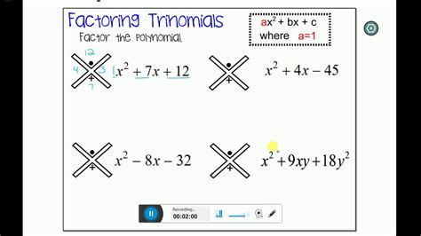 Factoring Trinomials A 1 Youtube