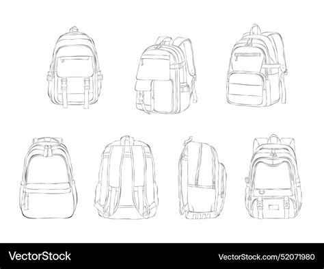 Backpack Hand Drawn Set Sketch Doodle Royalty Free Vector