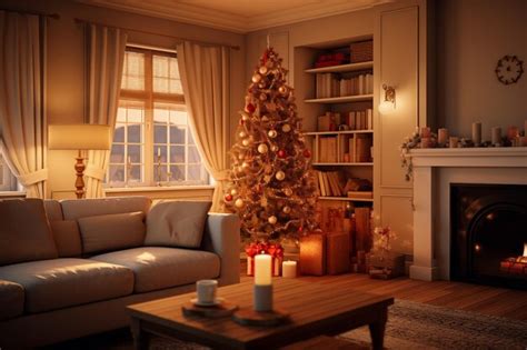 Premium AI Image A Cozy Interior Living Room With Burning Fireplace