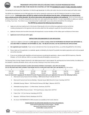 Fillable Online Preliminary Application For Hcv Housing Choice