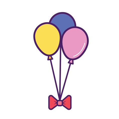 Three Balloons With Bow Vector Full Colored Yellow Blue Pink Icon