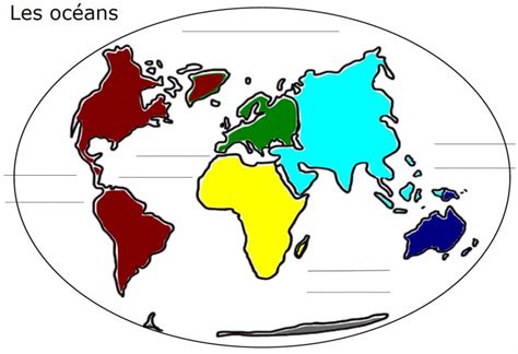 Carte du monde avec les océans à compléter