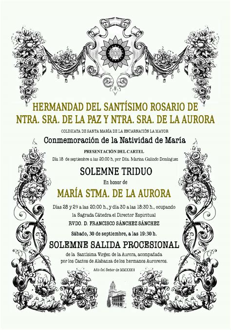 Solemnes Actos y Cultos conmemorativos de la Natividad de María en