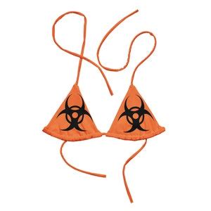 Biohazard String Bikini Top Orange Black Y2K Zombie Apocalypse Grunge