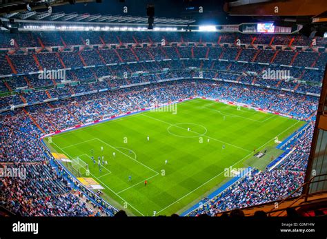 Match Real Madrid versus Getafe, Santiago Bernabeu stadium. Night view. Madrid, Spain Stock ...