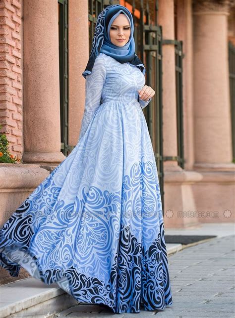 Patterned Dress Blue Muslima Wear Fashion Modest Dresses