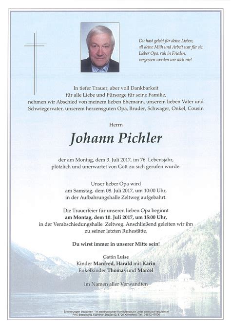 Parte für Johann Pichler pax requiem