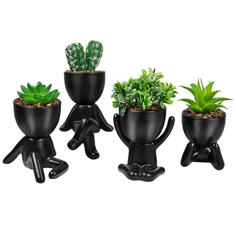 4PCS Artificial Succulent Planters Mini Potted Ceramic Succulent Decor