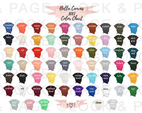 Bella Canvas 3001 Solids T Shirt Color Chart Every Single Etsy