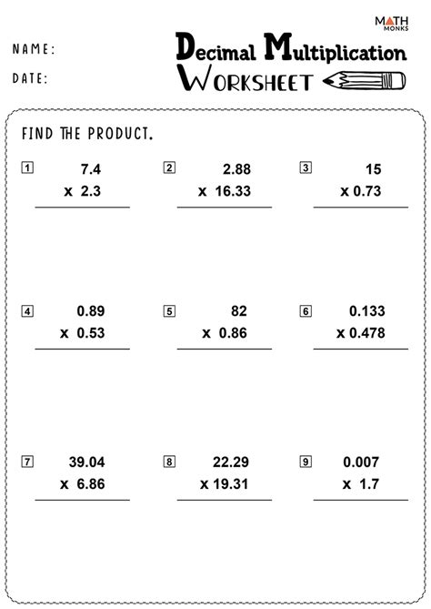 Math Worksheets 5th Grade Multiplying Decimals