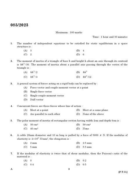 KPSC Assistant Professor Civil Engineering Exam 2023 Code 0852023