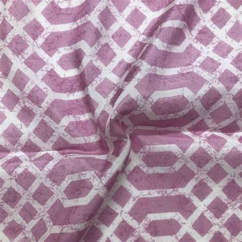 White Geometric Figures Violet Viscose Muslin Fabric Fabric Khazana