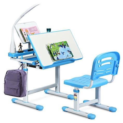 Costway Set Bureau Et Chaise Pour Enfants Avec Lampe Led Bureau