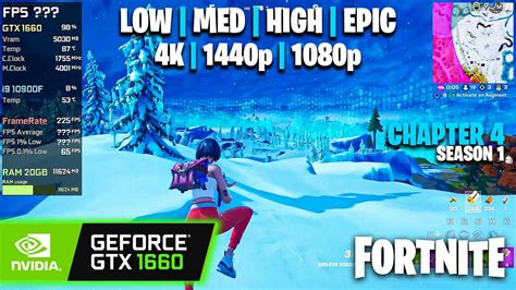 GTX 1660 Fortnite Chapter 4 S1 4K 1440p 1080p Epic High