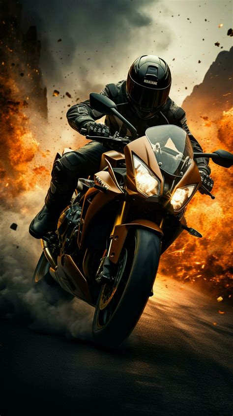 Rider blazes a trail on a high speed motorcycle, channeling its ...