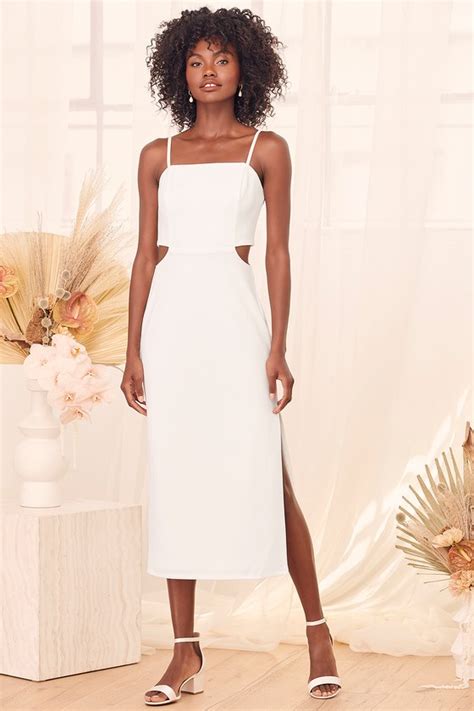 White Midi Dress Sleeveless Dress Cutout Dress Midi Dress Lulus