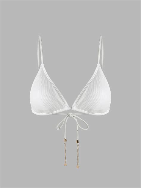 V Neck Star Chain Detail Rib Triangle Bikini Top For Vacation Swimming Pool Beach