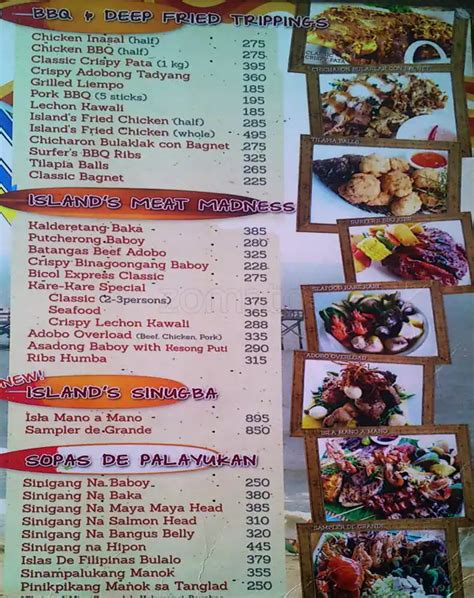 Seafood Island Menu Menu For Seafood Island Almanza Las Piñas City