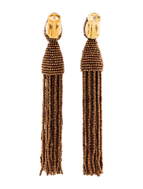 Oscar De La Renta Fawn Beaded Long Tassel Earrings Earrings