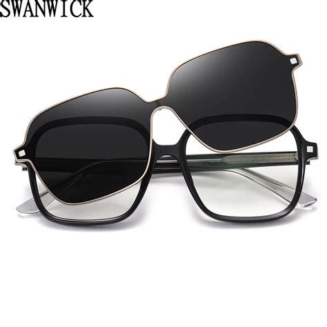 Swanwick UV400 Polarized Clip On Sunglasses For Men Acetate Square Sun