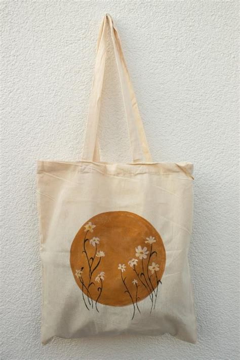 Hand Painted Eco Friendly Reusable Cotton Tote Bag Flower Abstract