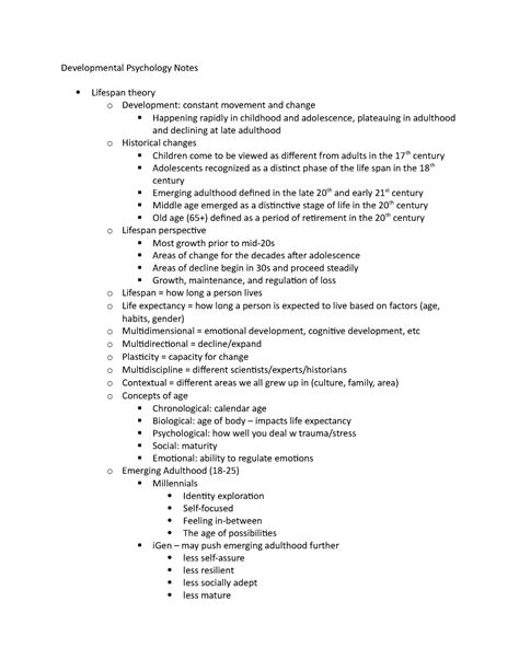 Developmental Psychology Notes - After long stages of stability